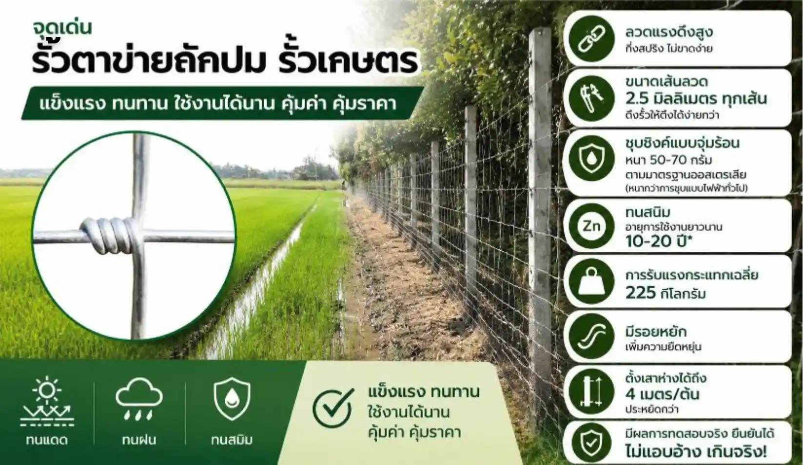 รั้วตาข่ายถักปม รั้วเกษตร