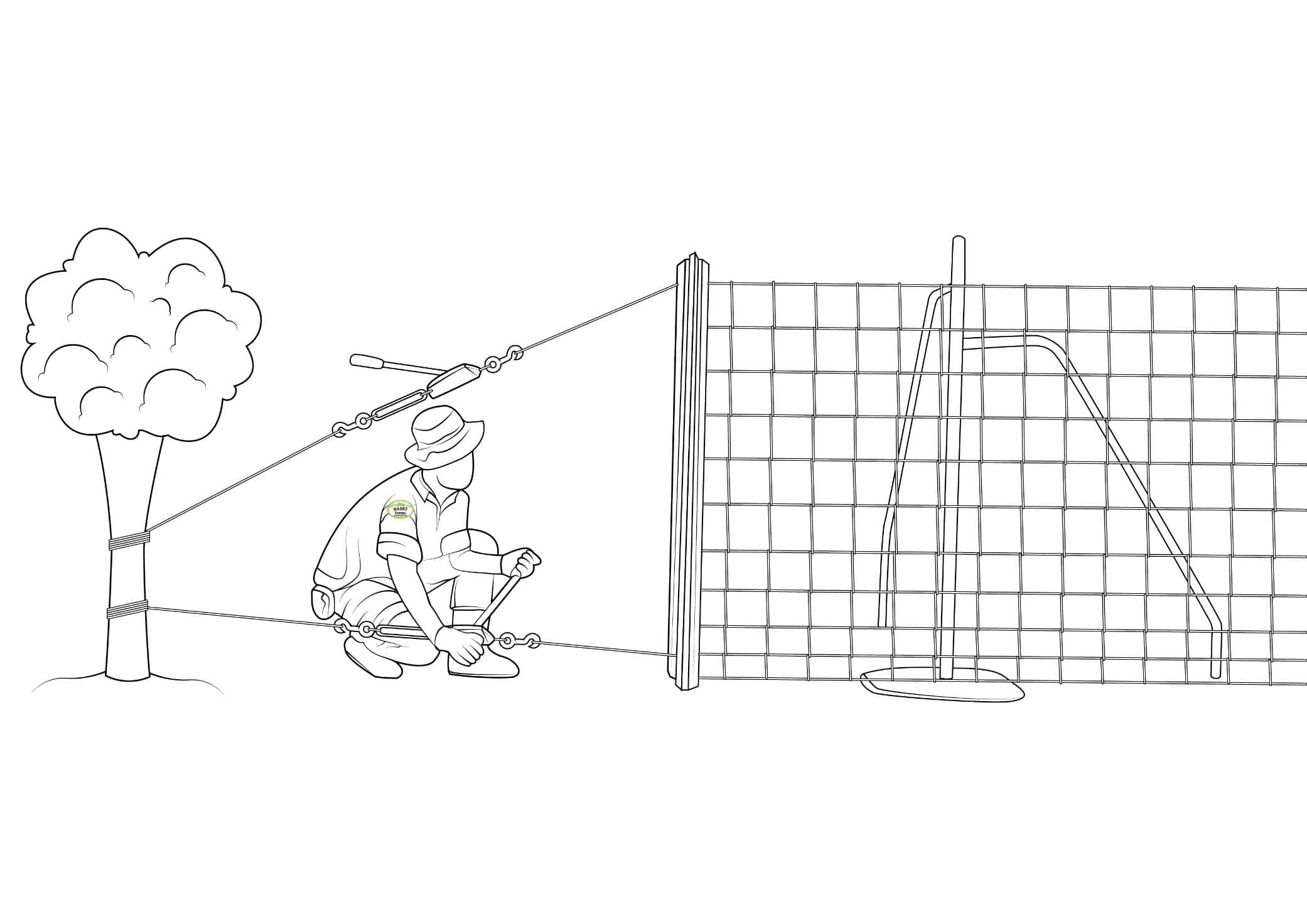 วิธีการติดตั้ง รั้วตาข่าย รั้วเกษตร ขั้นตอนที่ 3 ดึงตาข่ายให้ตึง