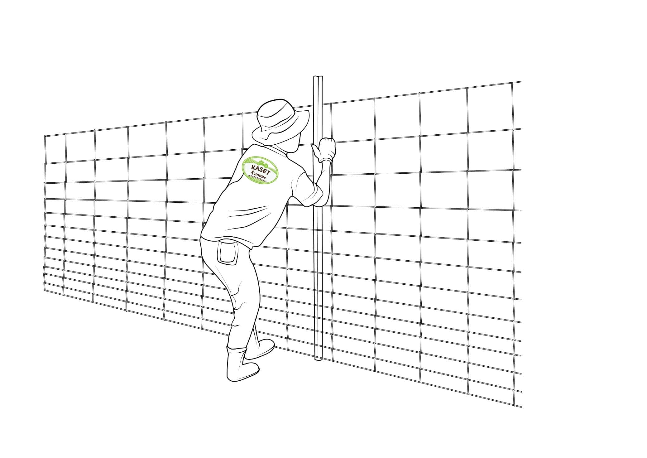 วิธีการติดตั้ง รั้วตาข่าย รั้วเกษตร ขั้นตอนที่ 4 ผูกตาข่ายกับเสาย่อยทุกต้น