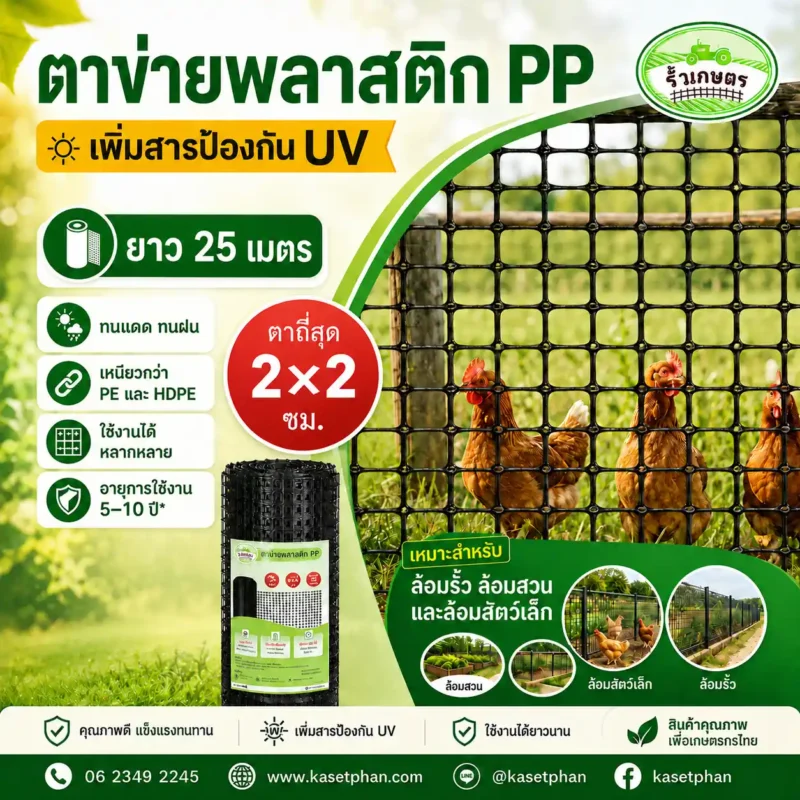 ตาข่ายพลาสติก PP ถี่ 2X2