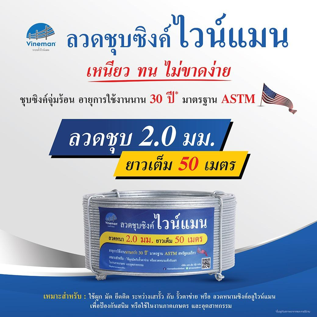 ลวดชุบซิงค์ ไวน์แมน ขนาด 2.0 มม. ความยาว 50 เมตร