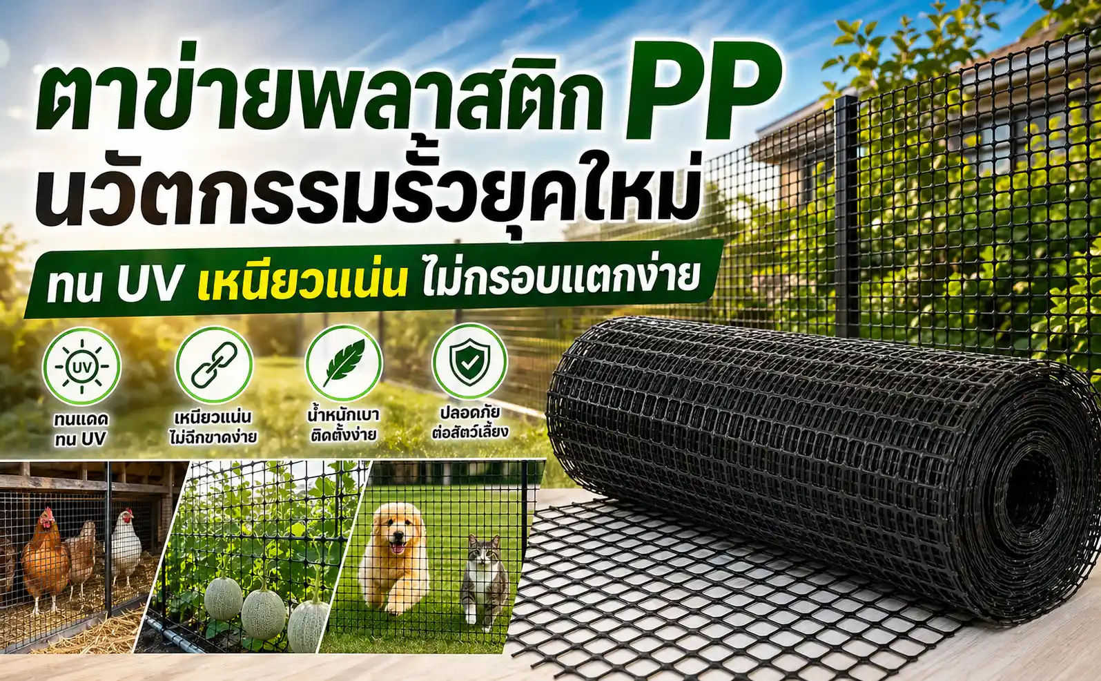 ตาข่ายพลาสติก PP นวัตกรรมรั้วยุคใหม่ ทน UV เหนียวแน่น ไม่กรอบแตกง่าย