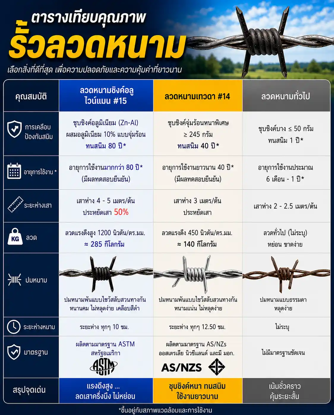 ตารางเทียบคุณภาพรั้วลวดหนาม
