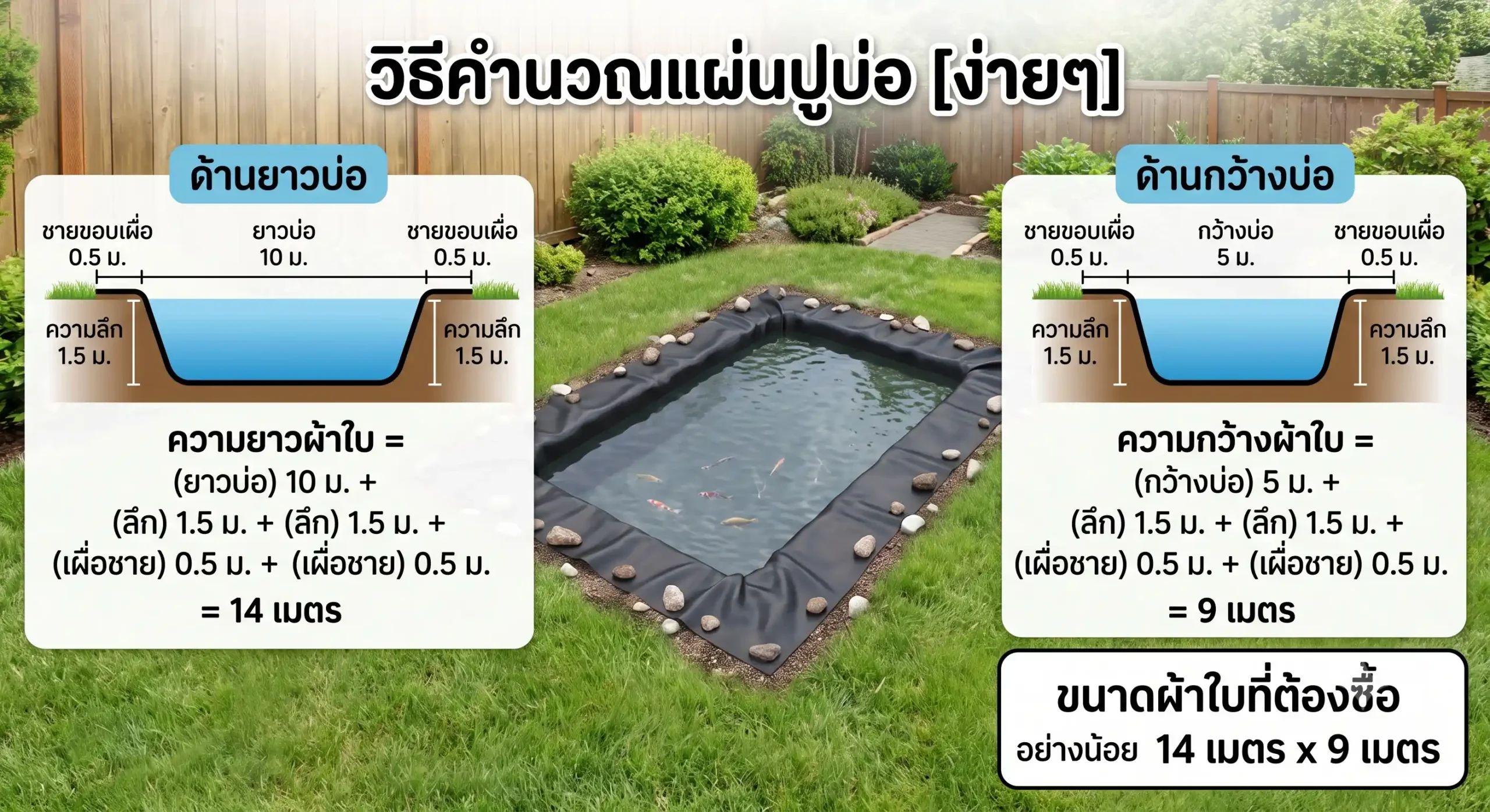 วิธีคำนวณขนาดผ้าใบปูบ่อแบบเข้าใจง่ายสุดๆ