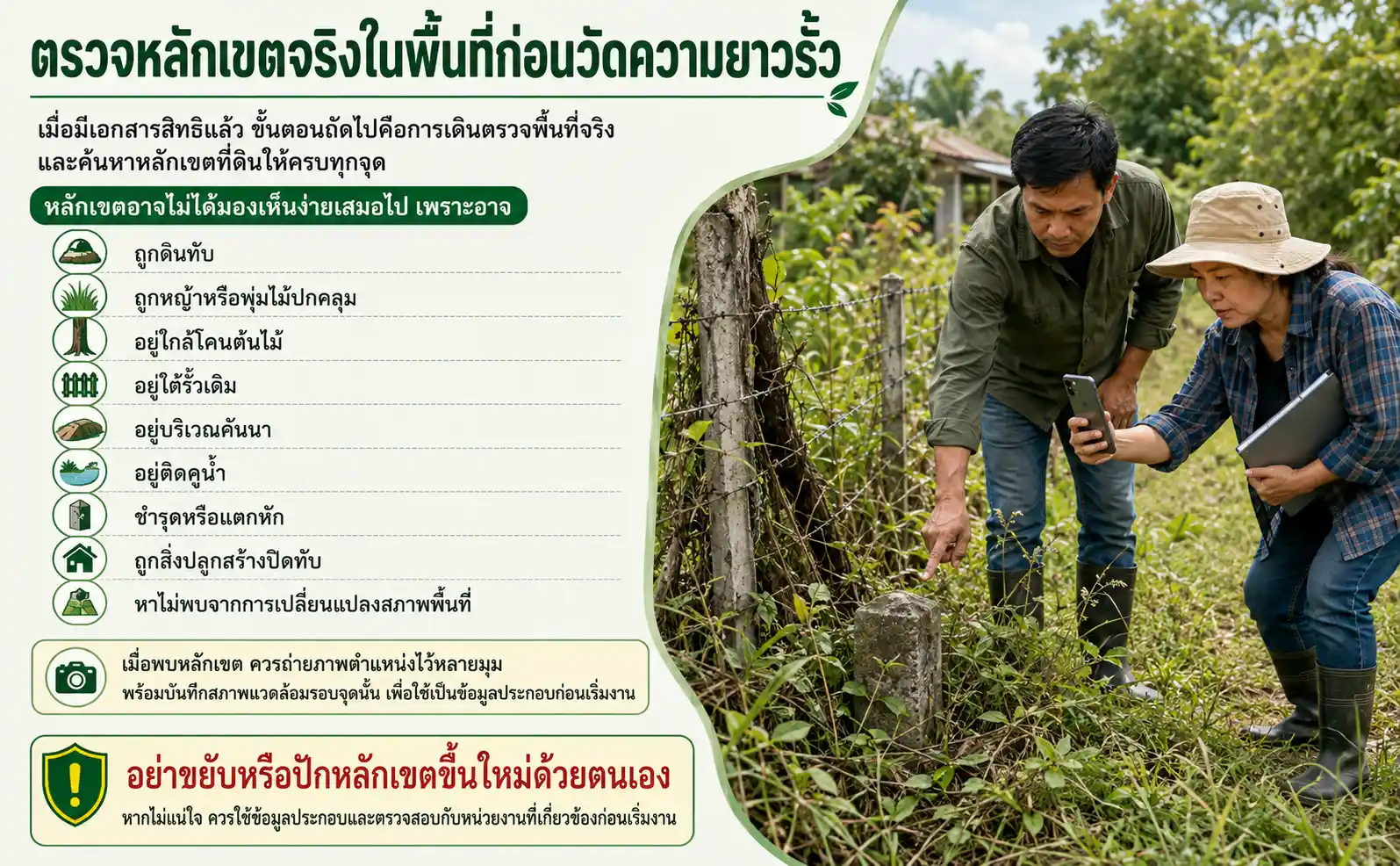 ตรวจหลักเขตจริงในพื้นที่ก่อนวัดความยาวรั้ว