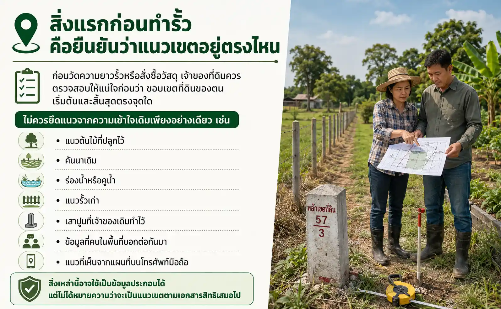 สิ่งแรกก่อนทำรั้ว คือยืนยันว่าแนวเขตอยู่ตรงไหน