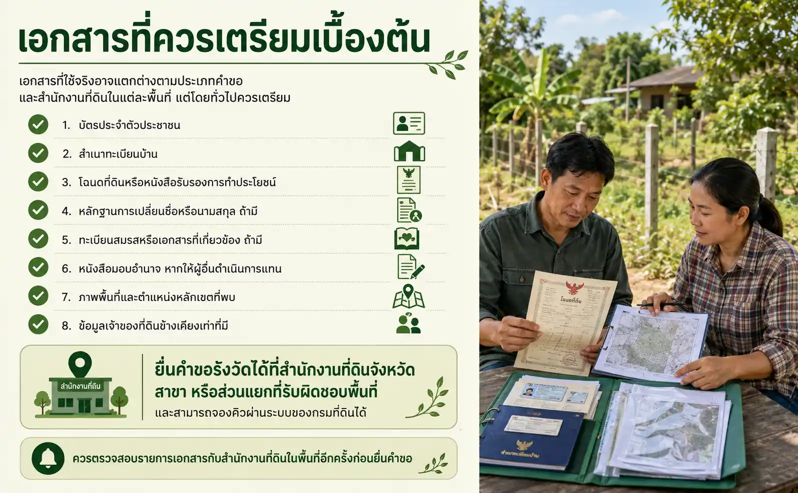 เอกสารที่ควรเตรียมขอรังวัดสอบเขตเบื้องต้น