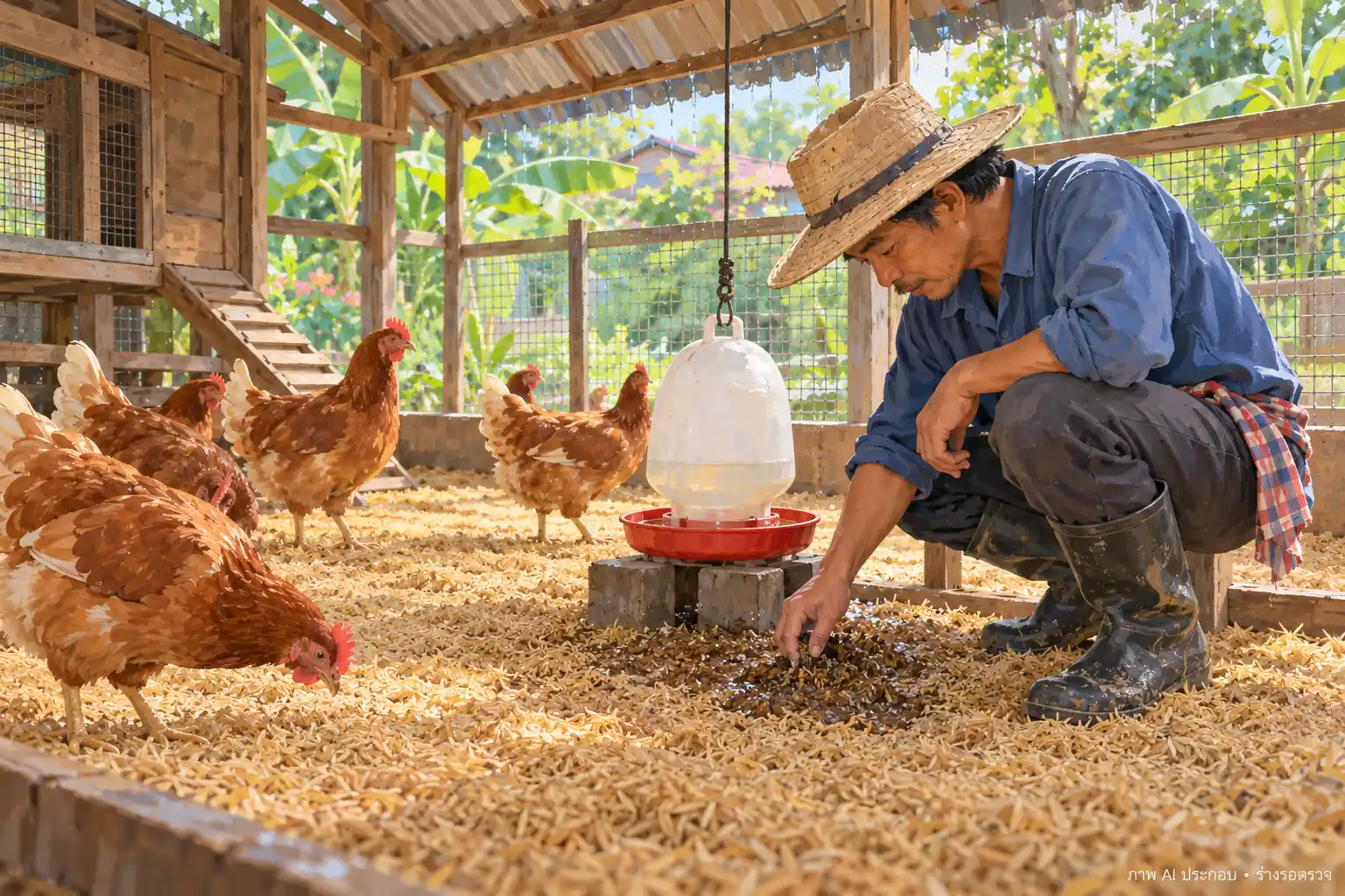 พื้นเล้าไก่เปียก แก้ตรงไหนก่อนเติมแกลบใหม่