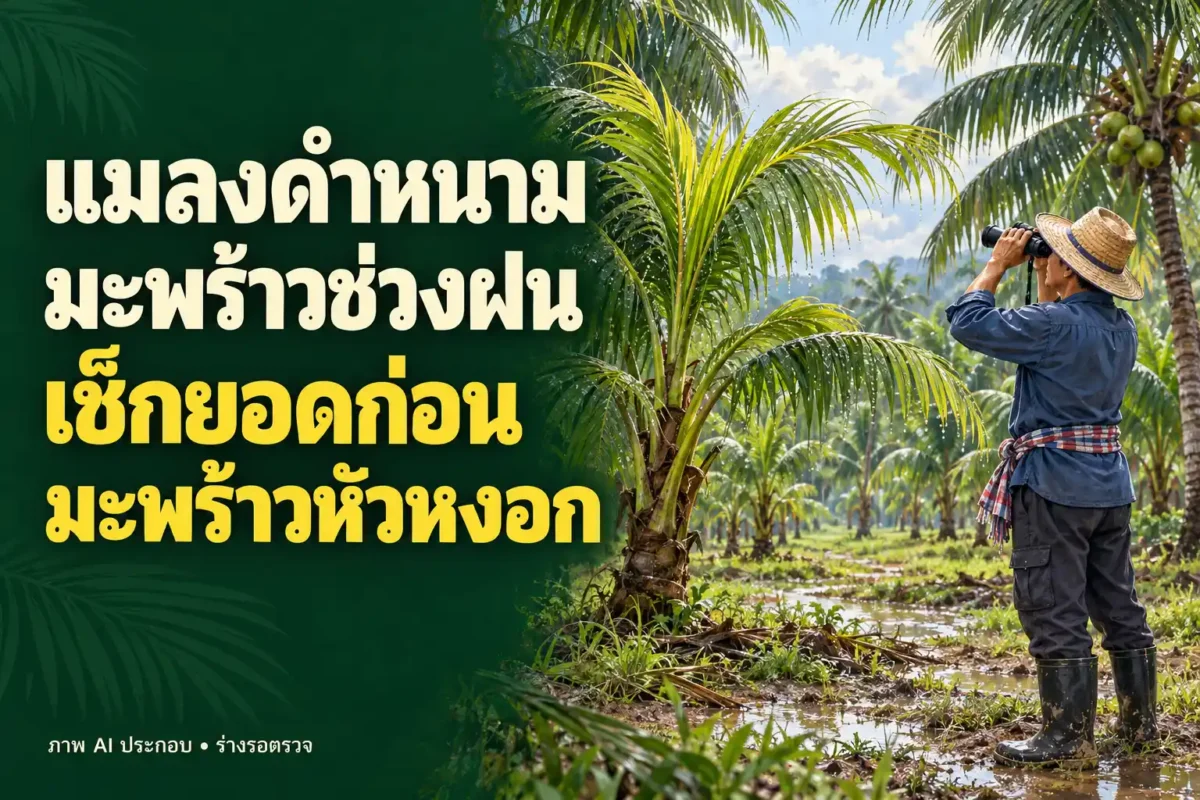 แมลงดำหนามมะพร้าวช่วงฝน เช็กยอดก่อนมะพร้าวหัวหงอก_ปกพร้อมชื่อบทความ